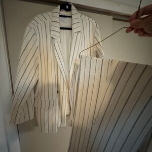 Old Navy White Striped Linen Blazer + Wide Leg Pants